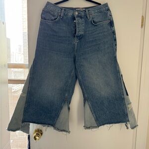 Free People We The Free Ripple Wide-Leg Pieced Cropped Jeans